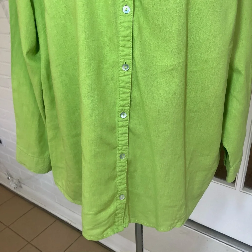 Martha Stewart Apple Green Button Down Linen Blend Shirt 1X - Picture 4 of 9